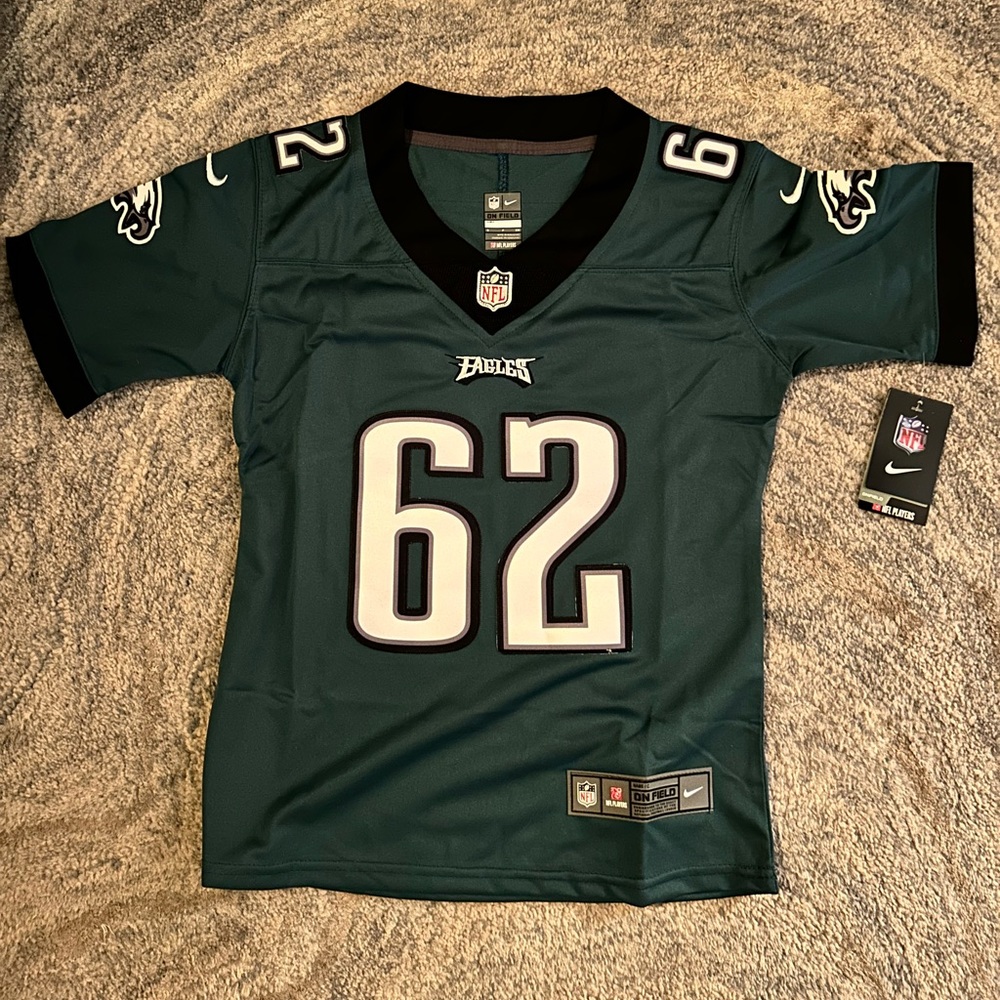 Women’s size small Jason Kelce Eagles football jersey Green w/ white/black. NWT.